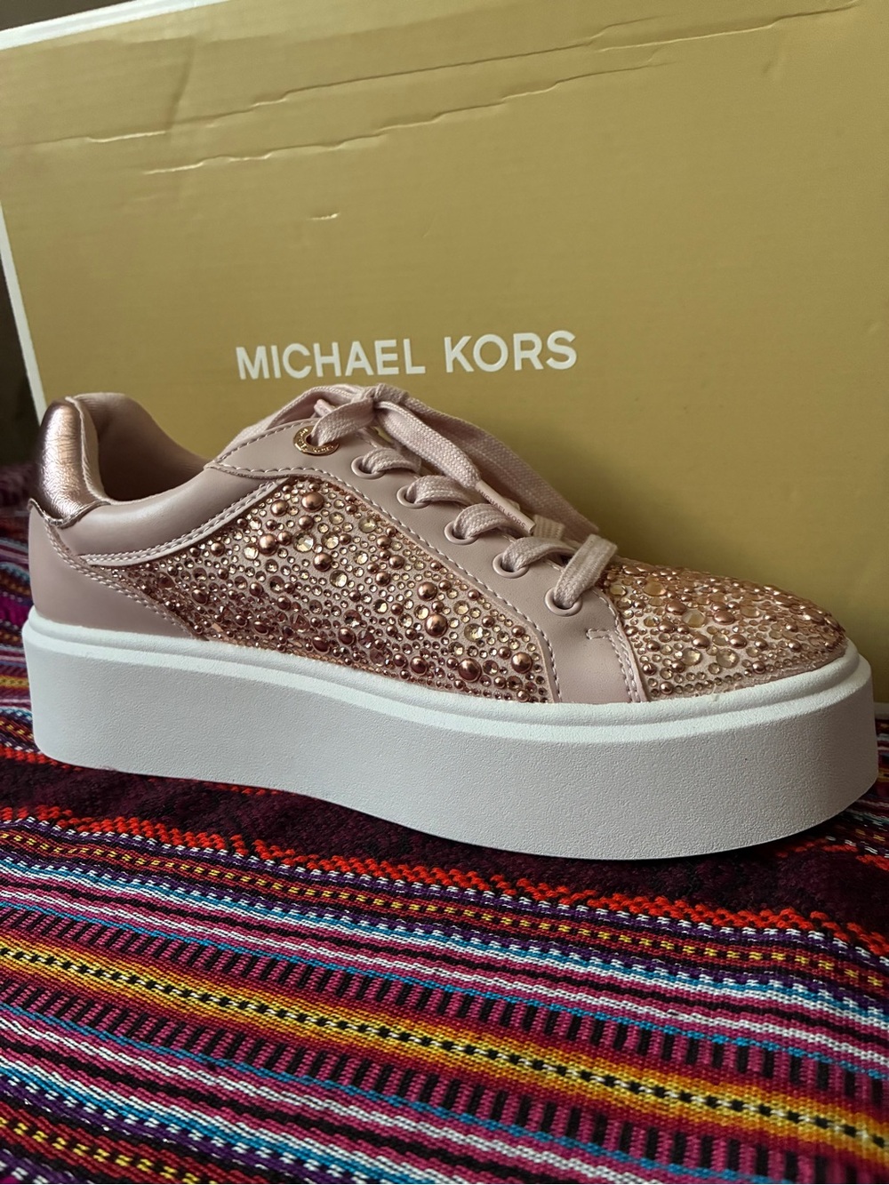 Michael Kors Pink Rose Gold Crystal Platform Sneakers